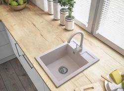 Graniteland Prest Granitový béžový drez Tapwing s otvorom pre kohútik, povrchová montáž 400x500mm s nerezovou zátkou 1208971422