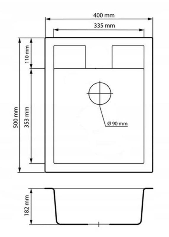 Graniteland Prest Granitový biely umývadlo Tapwing s otvorom pre kohútik na povrchovú montáž 400x500mm s nerezovou zátkou 1208971424