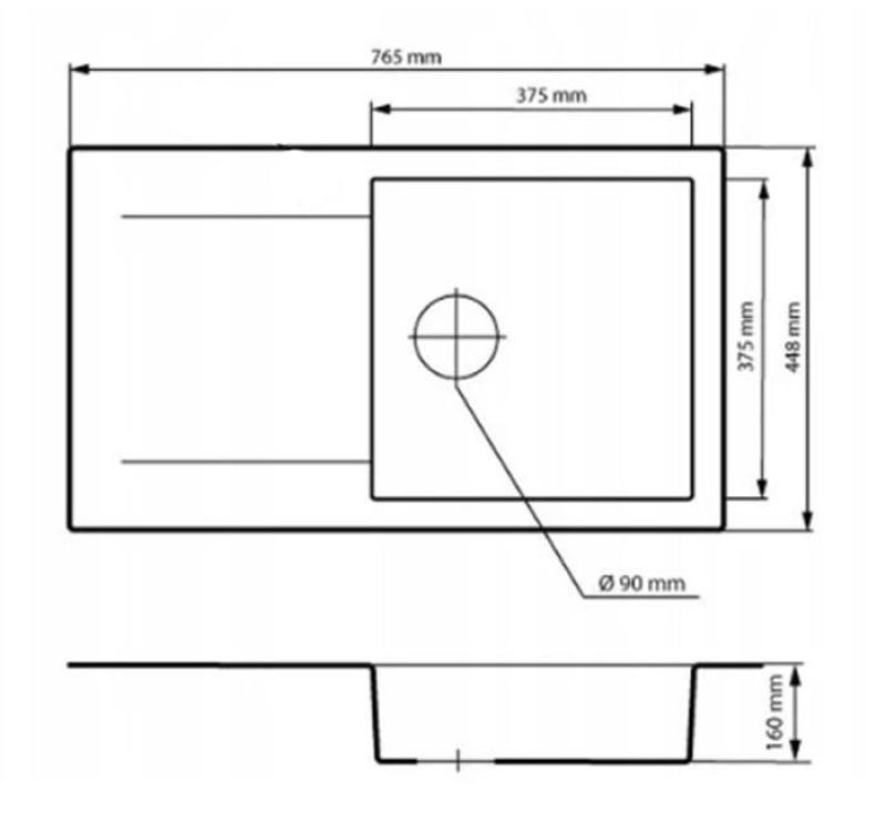 Graniteland Liri Granitový Arduin tvrdý kameň vzhľad umývadlo s odčerpadlovacou časťou 765x448 mm 1208971437