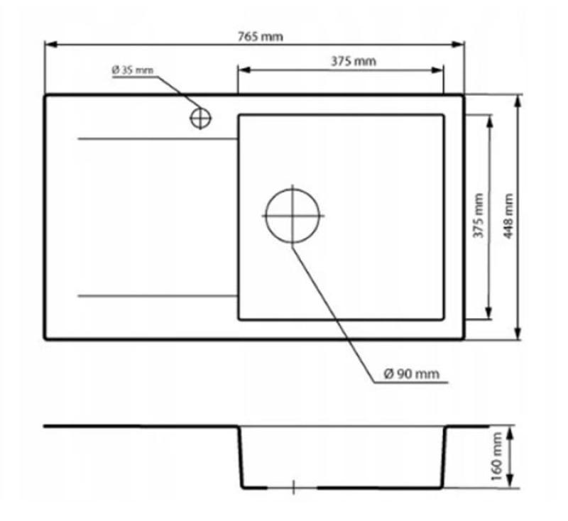 Graniteland Liri Granitový čierny drez s odčerpadlovou časťou 765x448 mm 1208971438