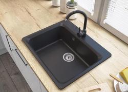 Graniteland Vastone Granitový Drez 619x522 mm Čierny Nadstavba s Otvorom pre Kohútik a Nerezovou Zátkou 1208971443