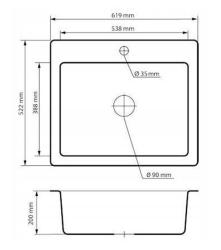 Graniteland Vastone Granitový drez 619x522 mm Biela Nástavba s dierou pre kohútik a nerezovou zátkou 1208971445
