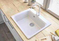 Graniteland Vastone Granitový drez 619x522 mm Biela Nástavba s dierou pre kohútik a nerezovou zátkou 1208971445