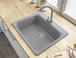 Graniteland Vastone Granitový drez 619x522 mm Sivý Nadstavbový s otvorom pre kohútik a nerezovou zátkou 1208971448