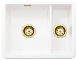 Ausmann Ceramic Ember Keramický Biely Jednoapolovica Drez na Montáž na Vrch aj Spodok 495 x 370 mm s Zlatými Zátkami 1208970736
