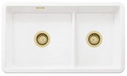 Ausmann Ceramic Ember Keramický Biely Poltora Drez na Montáž a Podstavbu 733 x 401 mm s Zlatými Zátkami 1208971518