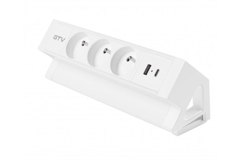 Basco nábytková zásuvka, 3 x zásuvka s uzemnením, USB A+C, 1,5 m kábel, biela s montážou