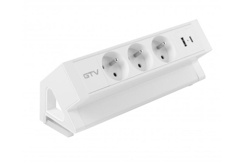 Basco nábytková zásuvka, 3 x zásuvka s uzemnením, USB A+C, 1,5 m kábel, biela s montážou
