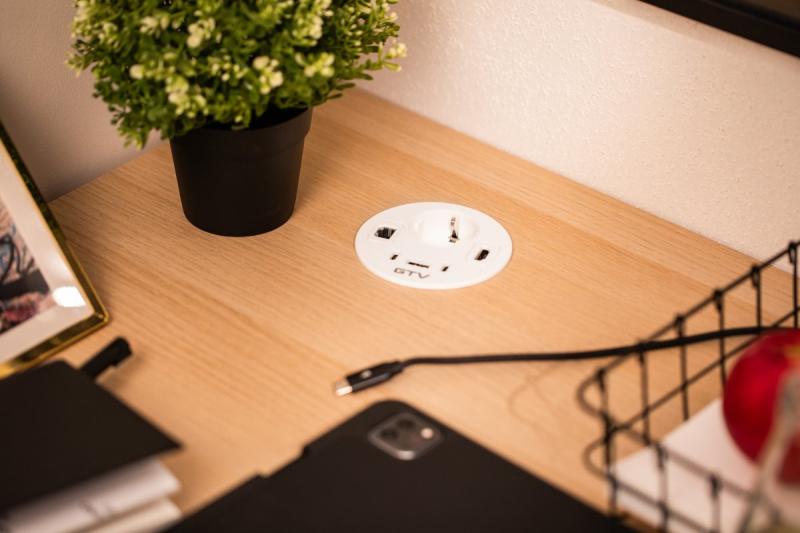 Zásuvka do nábytku RONDO, 1xSHUKO, 1xUSB-A, 2xUSB-C, HDMI, RJ45 kábel 1.5 m, biela