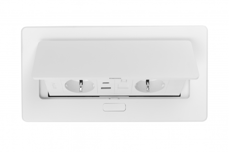 Nábytková zásuvka MULTISOFT, 2xSHUKO, USB A+C, RJ45, kábel 1,5 m, biela
