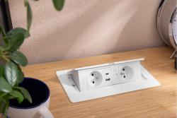 MULTISOFT Nábytková zásuvka 2x zásuvka s uzemnením, USB A+C, RJ45, napájací kábel s vidlicou, biela