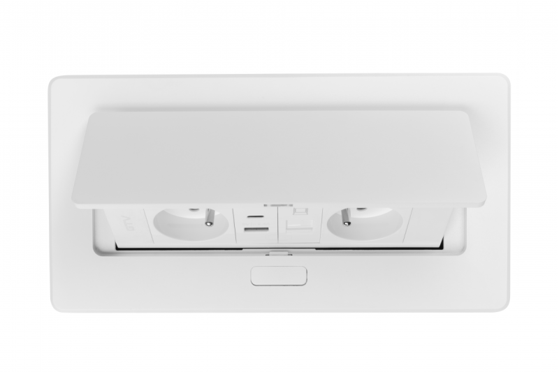 MULTISOFT Nábytková zásuvka 2x zásuvka s uzemnením, USB A+C, RJ45, napájací kábel s vidlicou, biela