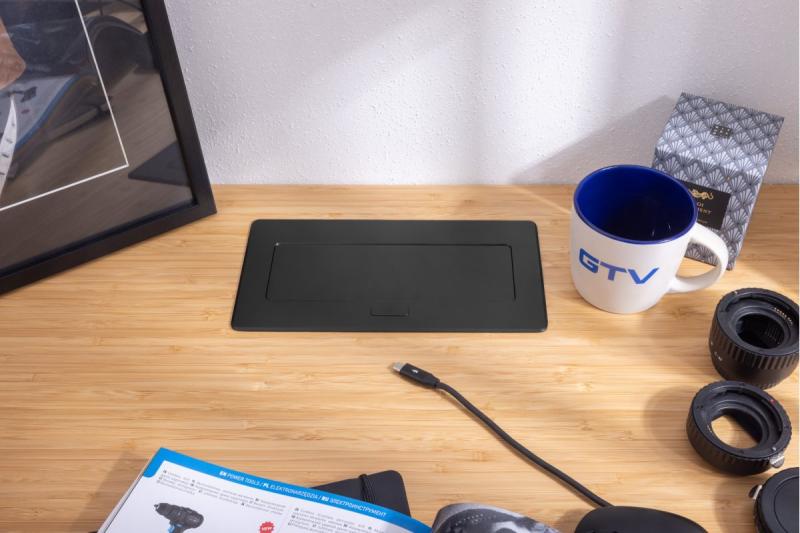MULTISOFT Nábytková zásuvka 2x zásuvka s uzemnením, USB A+C, RJ45, napájací kábel so zástrčkou, čierna