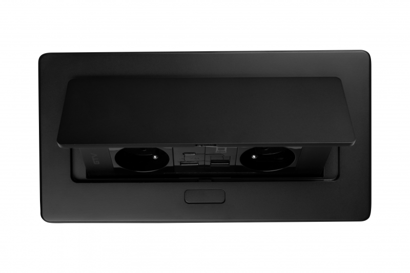 MULTISOFT Nábytková zásuvka 2x zásuvka s uzemnením, USB A+C, RJ45, napájací kábel so zástrčkou, čierna