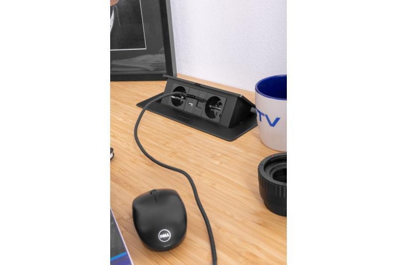 MULTISOFT Nábytková zásuvka 2x zásuvka s uzemnením, USB A+C, RJ45, napájací kábel so zástrčkou, čierna