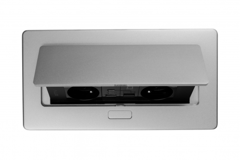MULTISOFT Nábytková zásuvka 2x zásuvka s uzemnením, USB A+C, RJ45, napájací kábel so zástrčkou, hliník