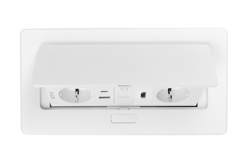 Nábytková zásuvka MULTISOFT, 2xSHUKO, USB A+C, RJ45, HDMI, kábel 1.5 m, biela