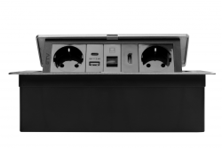 Nábytková zásuvka MULTISOFT, 2xSHUKO, USB A+C, RJ45, HDMI kábel 1,5 m, hliník