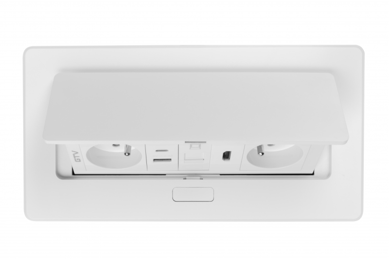 MULTISOFT nábytková zásuvka 2x Zásuvka s uzemnením, USB A+C, RJ45, HDMI, napájací kábel so zástrčkou, biela