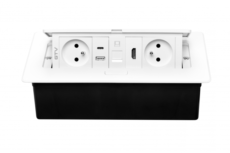 MULTISOFT nábytková zásuvka 2x Zásuvka s uzemnením, USB A+C, RJ45, HDMI, napájací kábel so zástrčkou, biela