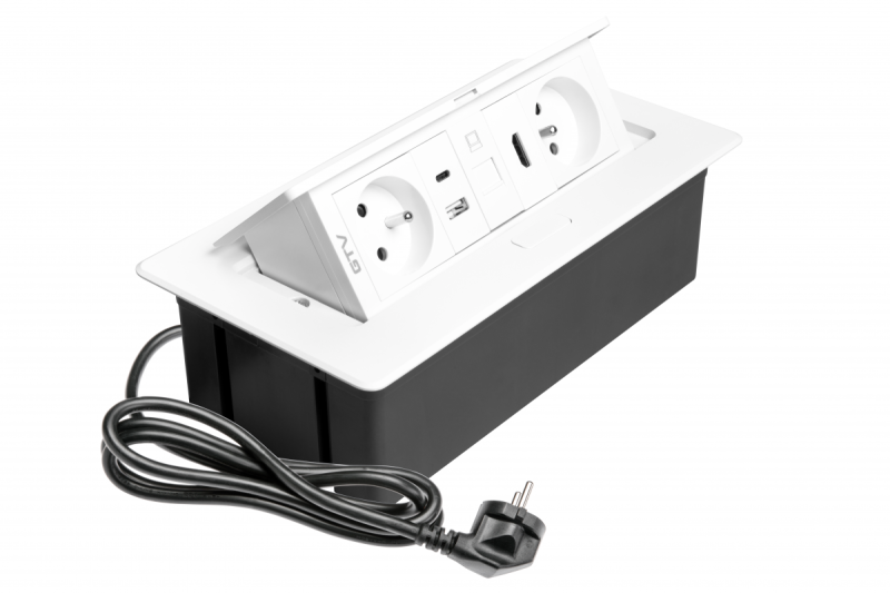 MULTISOFT nábytková zásuvka 2x Zásuvka s uzemnením, USB A+C, RJ45, HDMI, napájací kábel so zástrčkou, biela