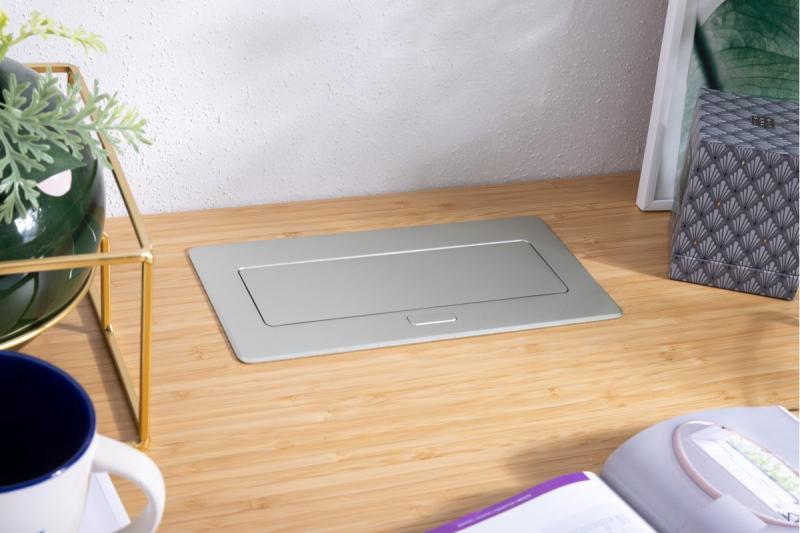 MULTISOFT nábytková zásuvka 2x zásuvka s uzemnením, USB A+C, RJ45, HDMI, napájací kábel s vidlicou, hliník