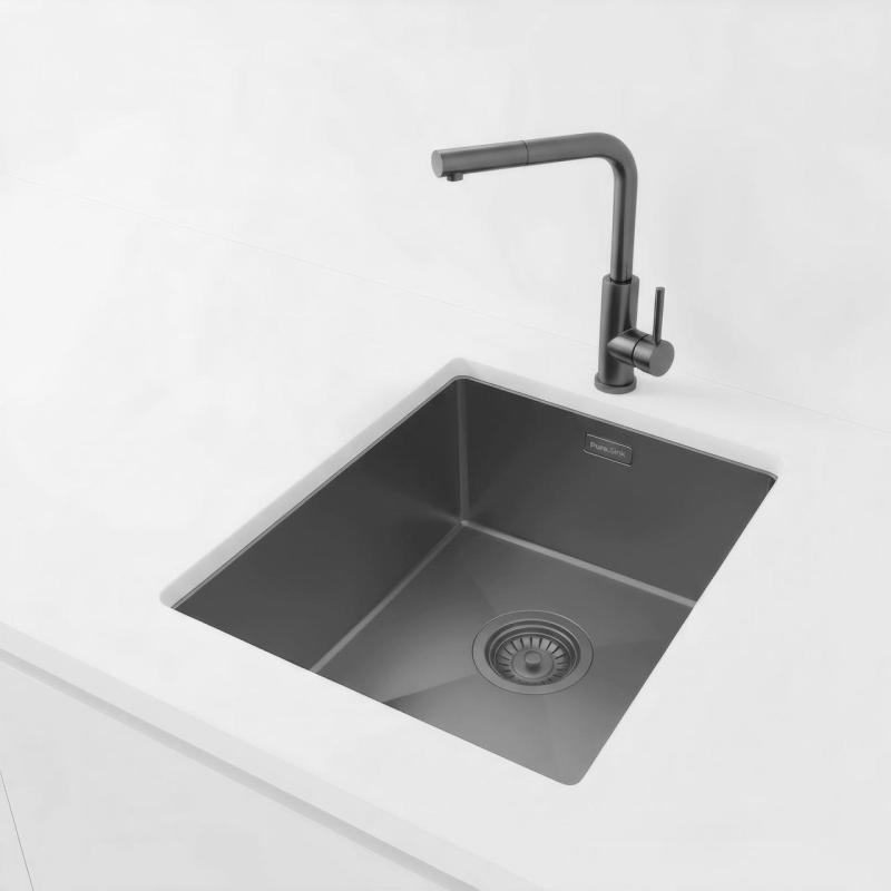 Pure.Sink Luxion Drez v odtieni gun metal, rozmery 36 x 40 cm, na montáž pod dosku, do dosky a na dosku, PLX3640-61