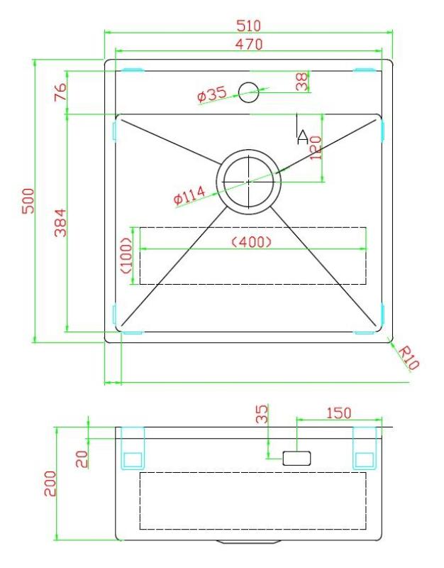 Pure.Sink Luxion stainless steel sink 51x50 cm Tapwing with tap hole PLX5150T-02