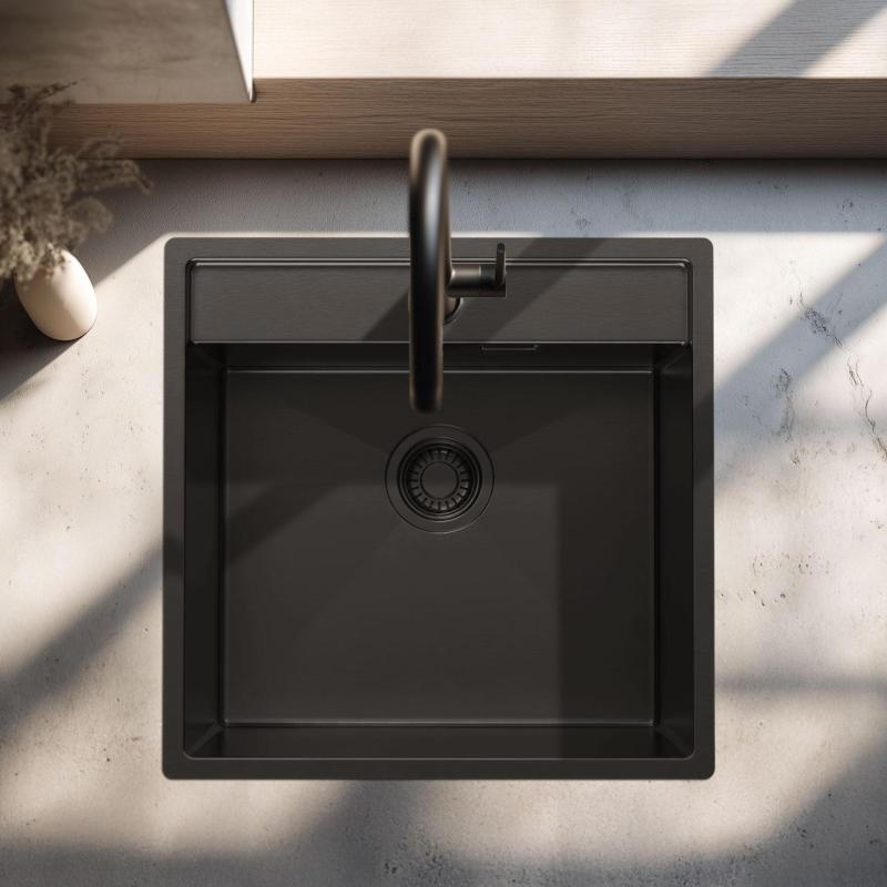Pure.Sink Luxion PVD Čierny drez 51x50 cm Tapwing s otvorom na batériu PLX5150T-63