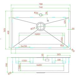 Pure.Sink Luxion Large stainless steel sink 78x50 cm Tapwing with tap hole PLX7850T-02