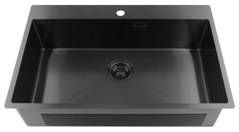 Pure.Sink Luxion Veľký umývadlový drez z gun metal 78x50 cm Tapwing s otvorom na batériu PLX7850T-61