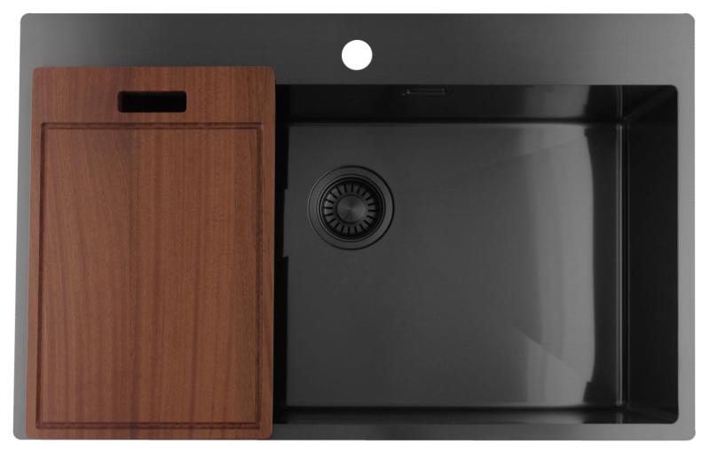 Pure.Sink Luxion Veľký umývadlový drez z gun metal 78x50 cm Tapwing s otvorom na batériu PLX7850T-61