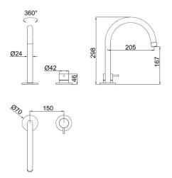 Pure.Sink Luxion 2-hole solid stainless steel kitchen faucet with round spout PLX2HR-02