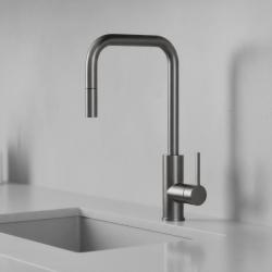 Pure.Sink Luxion Gun metal kuchynský batériový kohútik square s výsuvným výtokom PLXSQUA-61