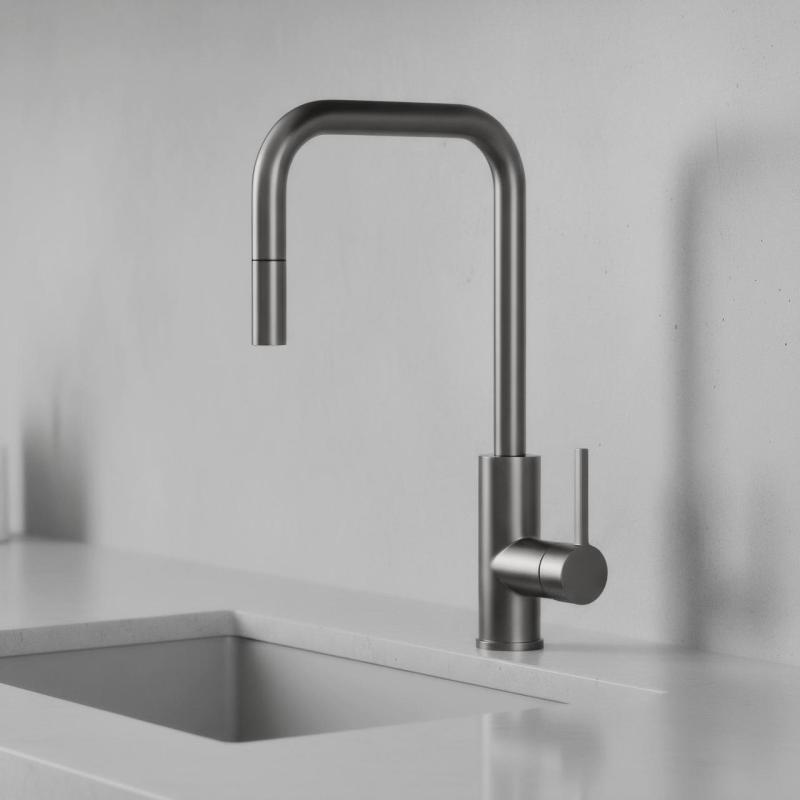 Pure.Sink Luxion Kuchynský kohútik Gun metal square s výsuvným výtokom PLXSQUA-61