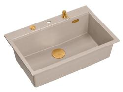 Quadri Hard Rock Beige granitový nadstavbový veľký drez 76x50cm vrátane medenej zátky a príslušenstva 1208971750
