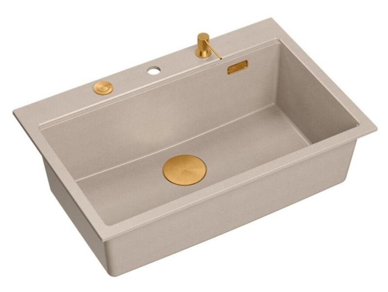 Quadri Hard Rock Beige granitový nadstavbový veľký drez 76x50cm vrátane medenej zátky a príslušenstva 1208971750