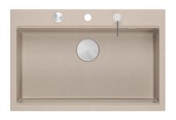 Quadri Hard Rock Beige granitový nadstavbový veľký drez 76x50cm vrátane nerezového čepu a príslušenstva 1208971751