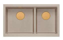 Quadri Newport II Dvojitý Bežový Granitový Nadstavbový Drez 76x45 cm s Medeným zátkou 1208971752