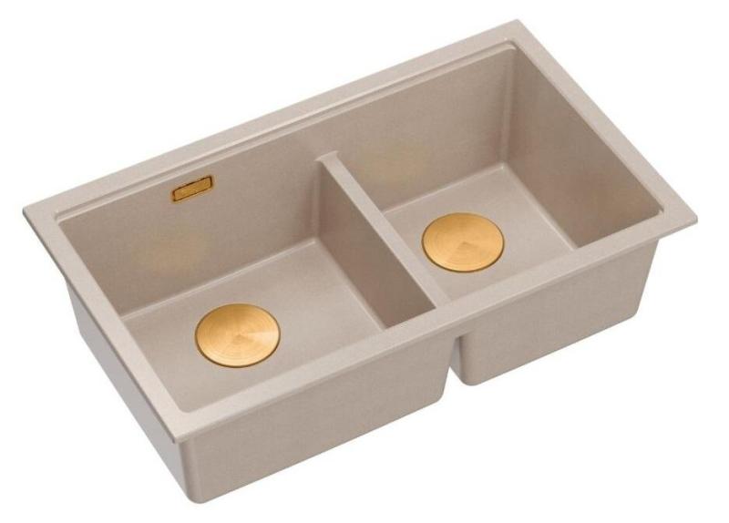 Quadri Newport II Double Beige Granite Built-in Sink 76x45 cm with Copper Plug 1208971752