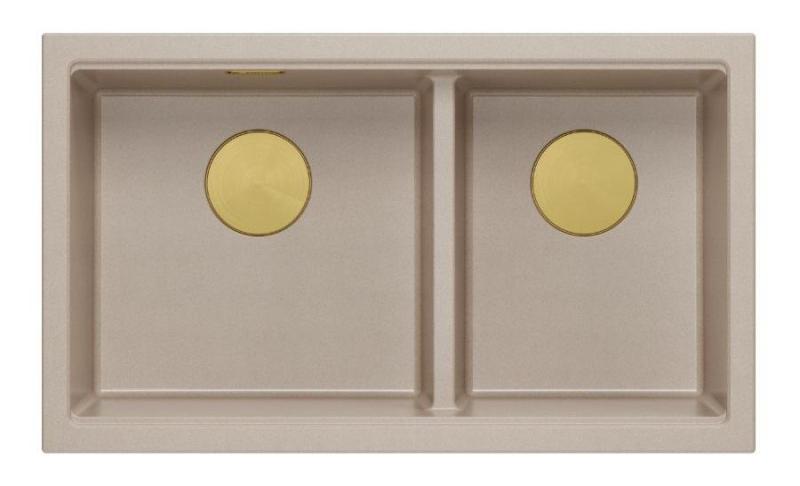 Quadri Newport II Double Beige Granite Built-in Sink 76x45 cm with Gold plug 1208971753