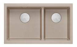 Quadri Newport II Dvojitý Bežový Granitový Nadstavbový Drez 76x45 cm s Nerezovou zátkou 1208971754