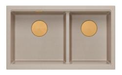 Quadri Newport II Dvojitý Beige Granitový Podstavcový Drez 702 x 390 mm s Medeným Zátkou 1208971755