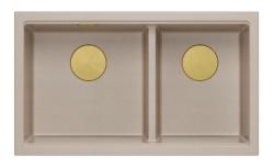 Quadri Newport II Dvojitý Bežový Granitový Podstavcový Drez 702 x 390 mm s Zlatou Zátkou 1208971756