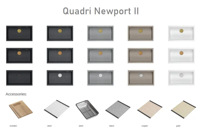 Quadri Newport II veľký a hlboký drez z granitu na montáž a podstavec v béžovej farbe, drez 76x45cm s medeným zátkou 1208971758