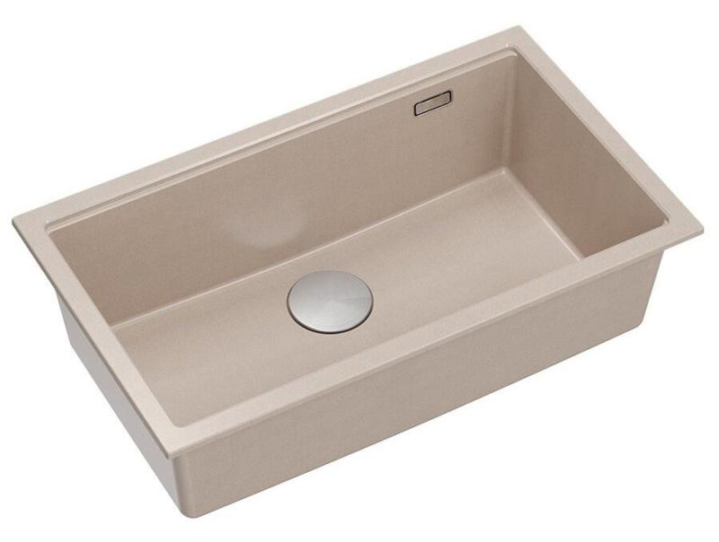 Quadri Newport II large and deep granite sink for both top mount and undermount Beige sink 76x45cm with stainless steel plug 1208971760