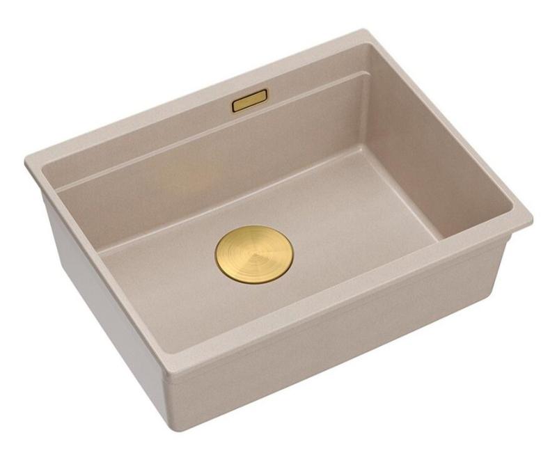 Quadri Newport II granite undermount beige sink 560x450mm with golden plug and drain cap 1208971765