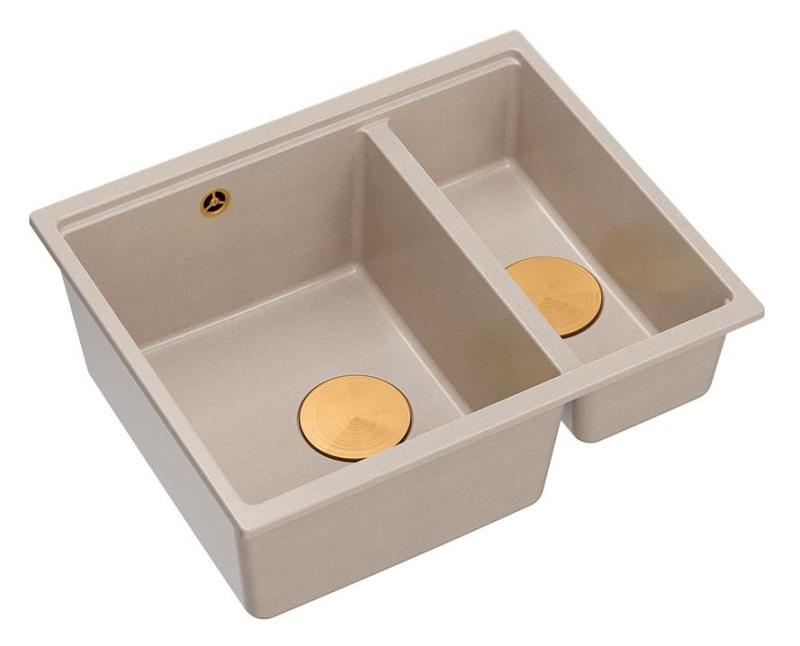 Quadri Newport II beige 1.5 sink granite top mount and under mount sink 555x460mm with copper plug 1208971767