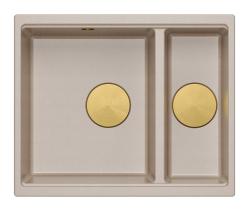 Quadri Newport II béžový 1,5 drez z granitu na povrchovú a spodnú montáž drezu 555x460mm so zlatou zátkou 1208971768