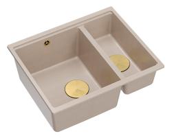 Quadri Newport II béžový 1,5 drez z granitu na povrchovú a spodnú montáž drezu 555x460mm so zlatou zátkou 1208971768